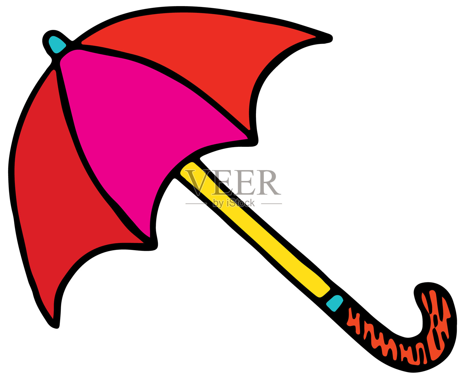 光明会符号，打开的红伞配有手杖把手插画图片素材