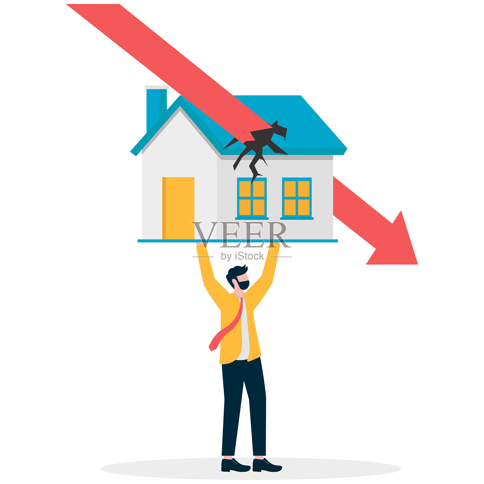 低房价。房地产价格已达到关键阶段。抵押贷款依赖或过度支出。插画图片素材