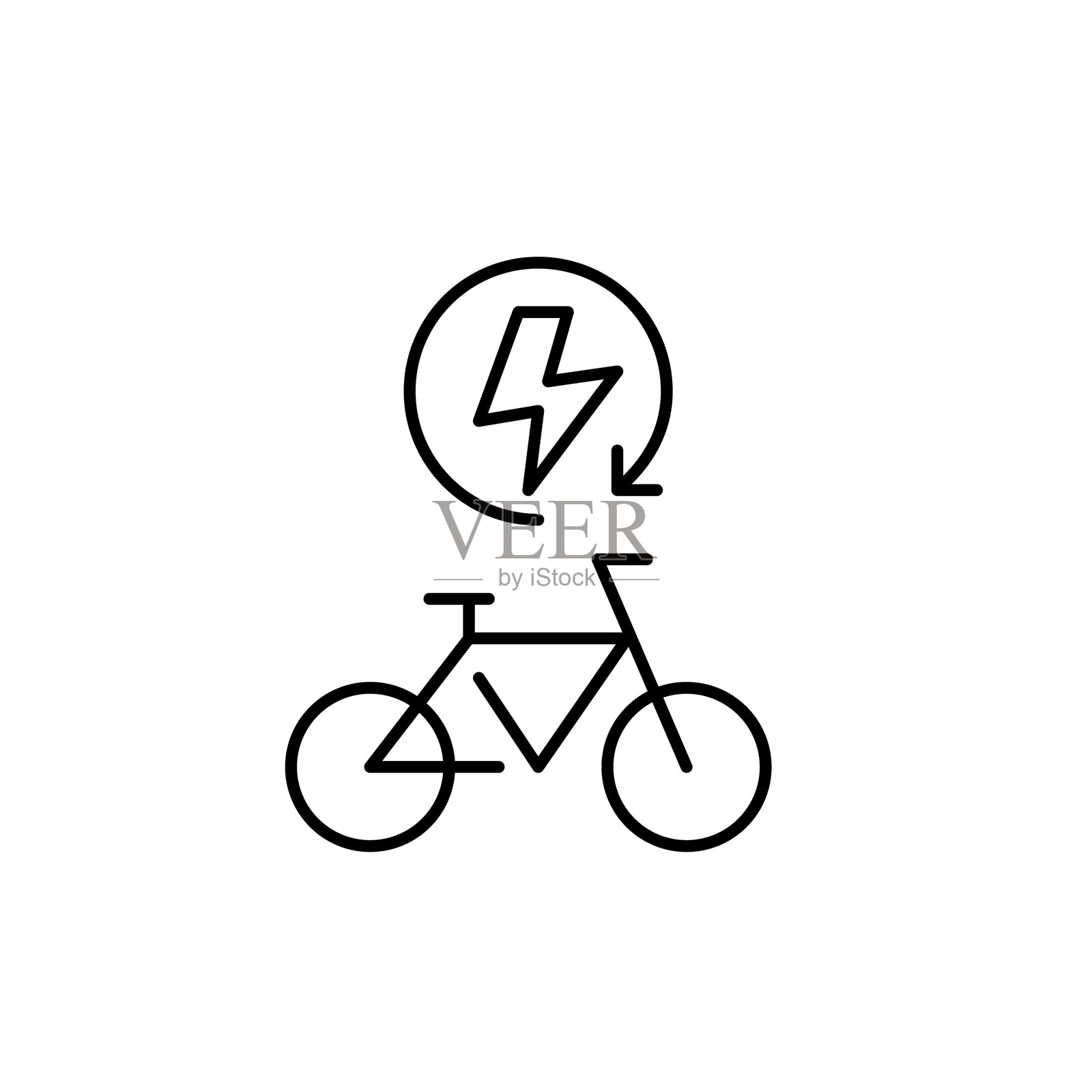 自行车与闪电在可再生箭头中。可持续生活，绿色出行。替代能源来源。像素完美的矢量图标插画图片素材