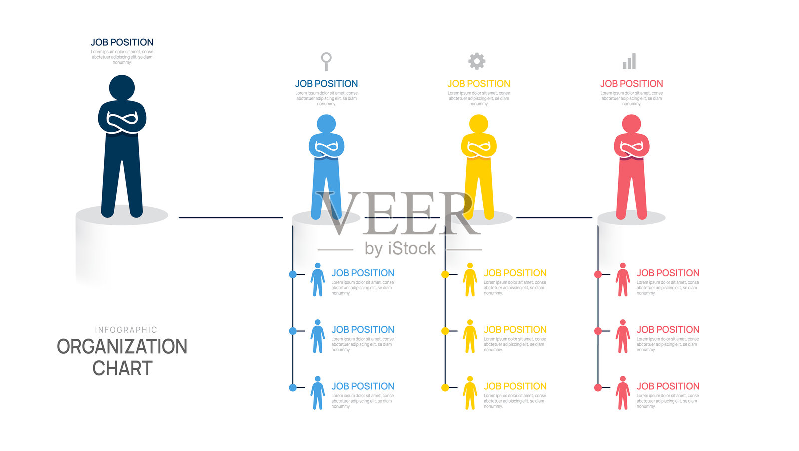 带有商业头像图标的组织结构图信息图模板。矢量插图。插画图片素材