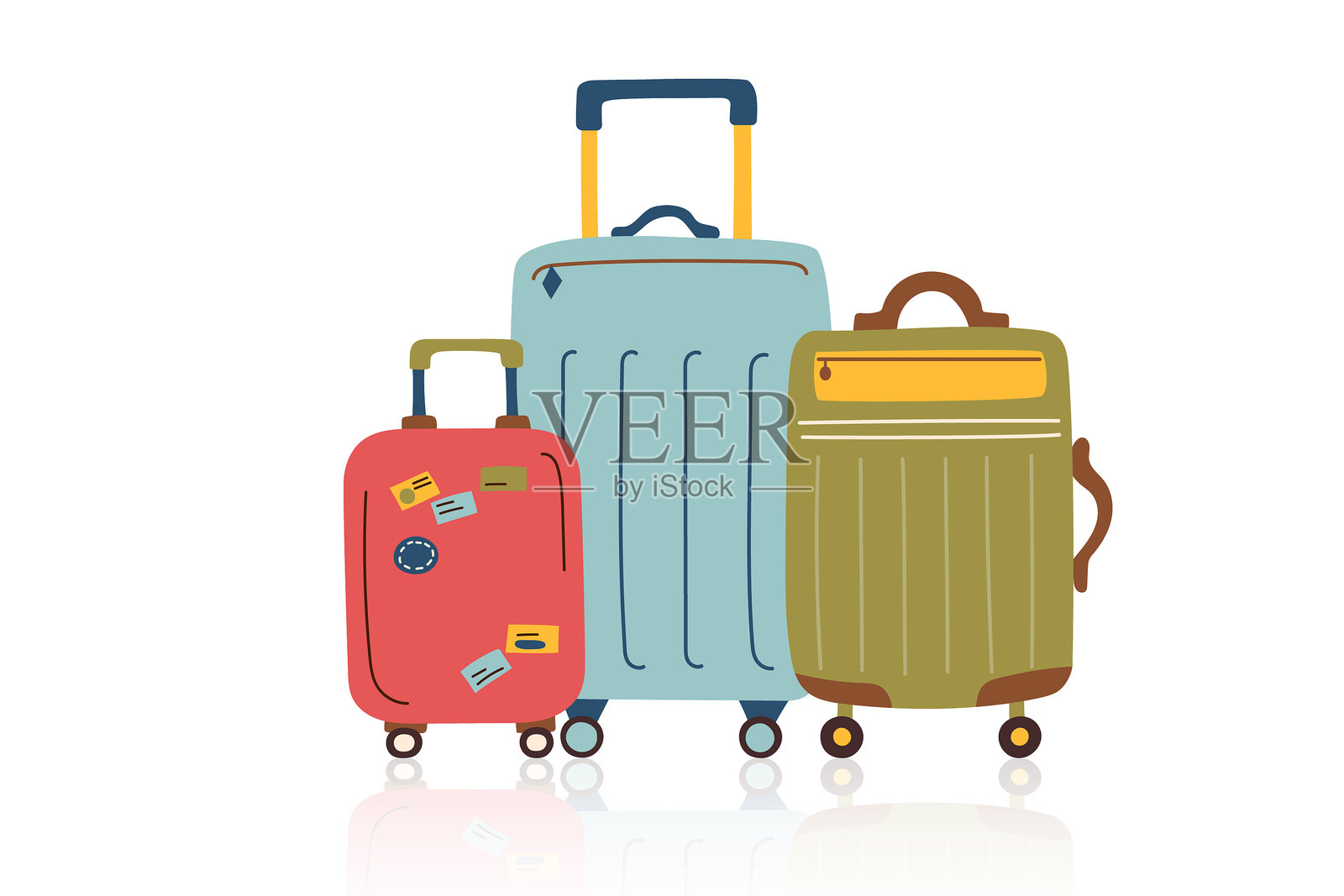 三个行李箱插画图片素材
