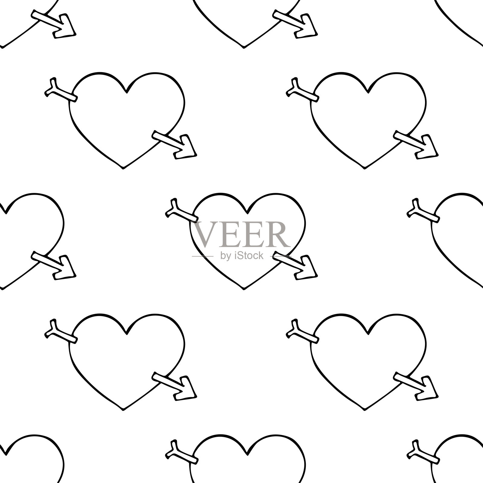 无缝图案，手绘心形涂鸦，适用于装饰印刷、包装纸、贺卡和面料插画图片素材