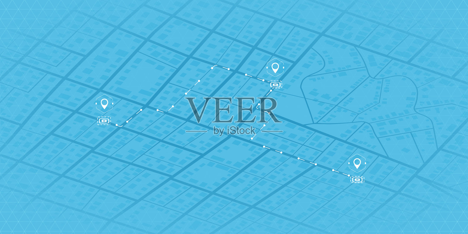 旅行概念。地理定位和抽象的GPS导航，在线导航地图指针，带有地图导航的地点标记。使用应用程序跟踪路径。等距矢量插图插画图片素材