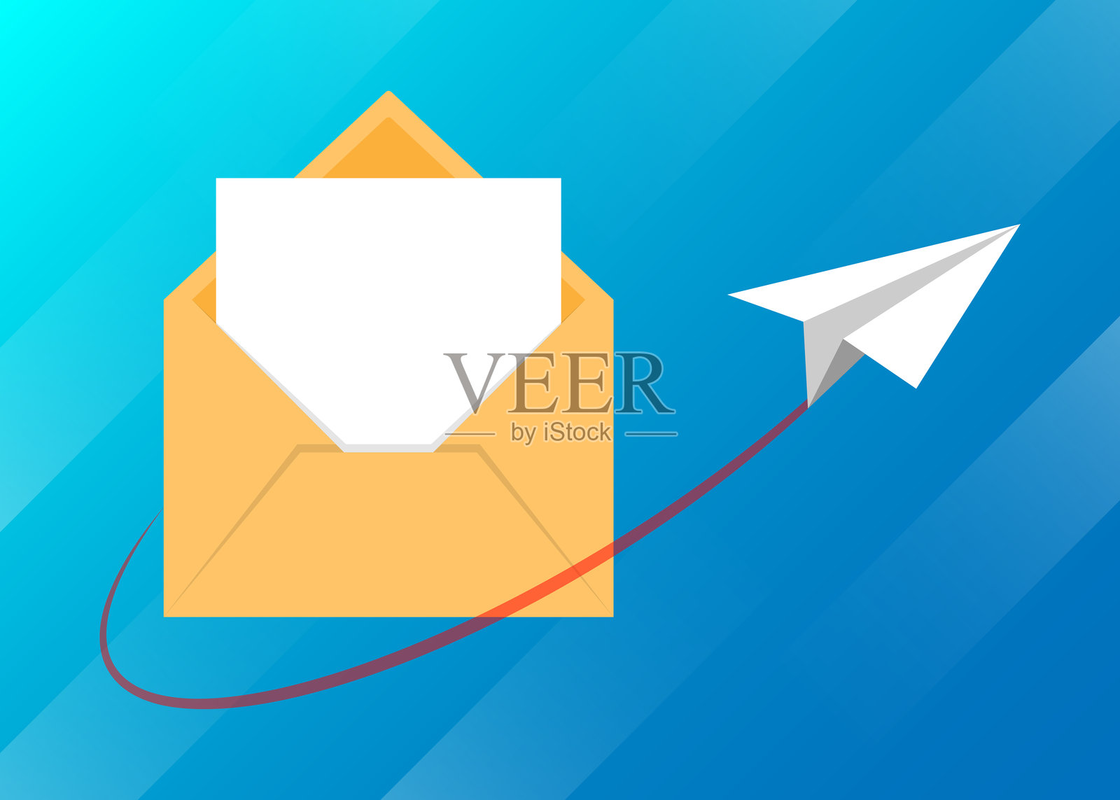 打开信封的信件背景图标。发送到电子邮件，邮寄。蓝色插图矢量图。插画图片素材