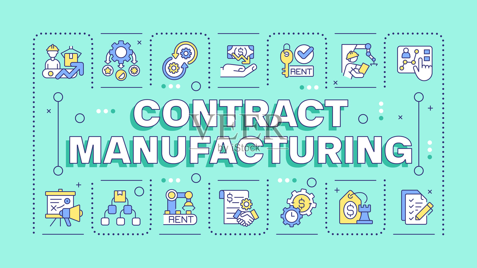 合同制造青色词汇概念插画图片素材