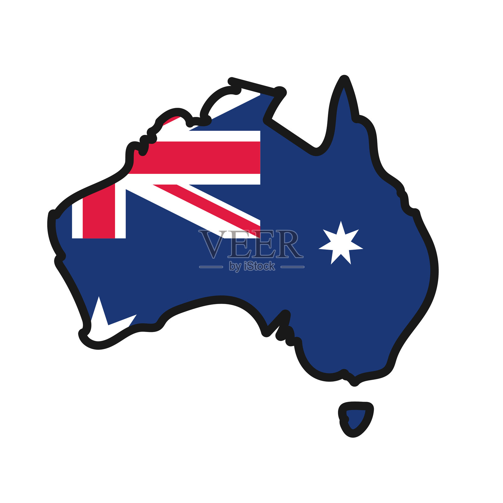 澳大利亚地图与国旗结合在一起插画图片素材