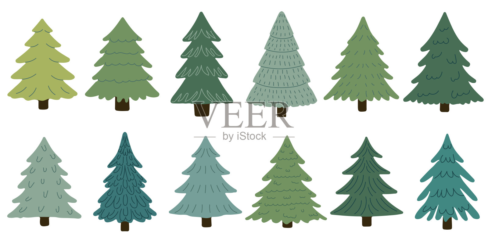 一组圣诞树。插画图片素材