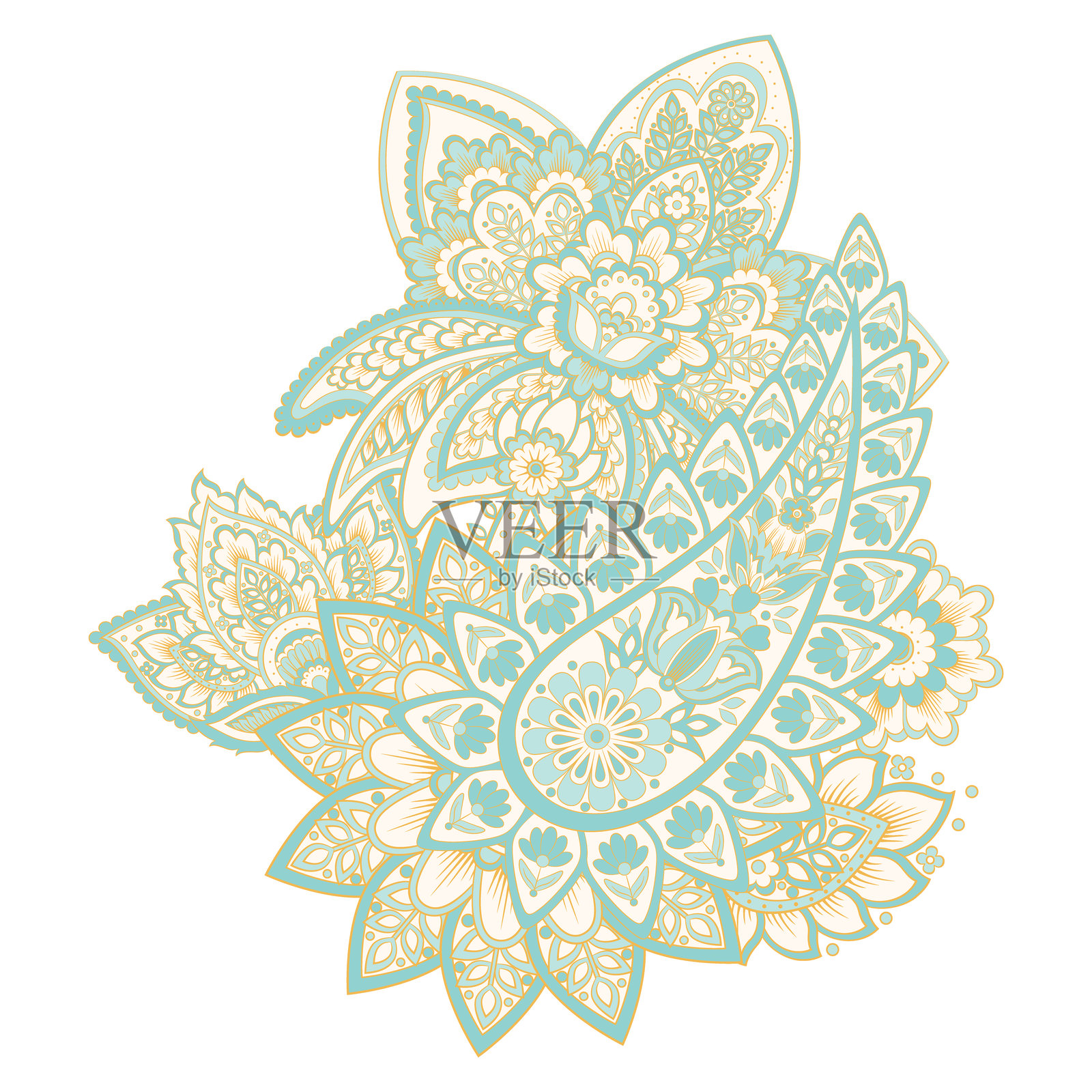 佩斯利矢量孤立图案。达马斯克风格复古插图插画图片素材