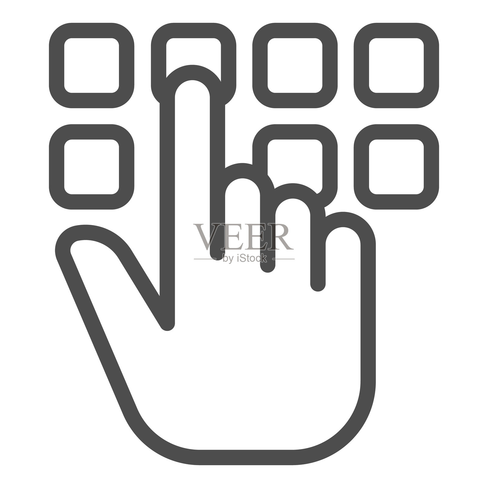 手指指向带按钮的线条图标，黑客攻击概念。矢量图形。白色背景上的密码按钮按压和手指标志，适用于移动或网页设计的轮廓风格图标。插画图片素材