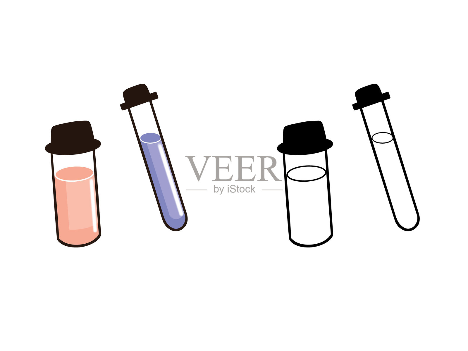 两个试管内装有粉色和紫色液体，并带有彩色线条插画图片素材
