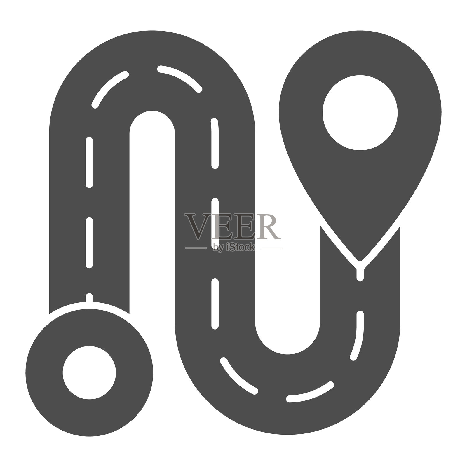 道路地图实心图标，配送服务概念。矢量图形。点对点，路，位置图钉标志，白色背景上的图形风格图标，适用于移动或网页设计。插画图片素材