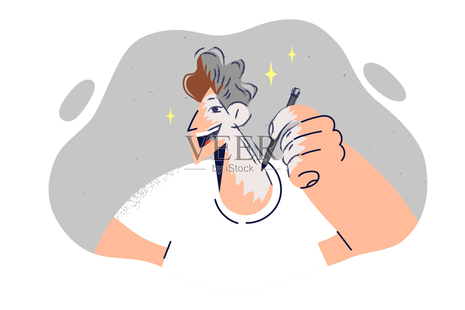 笑容满面的开朗男子用铅笔画自己，展示了自我修复的能力插画图片素材