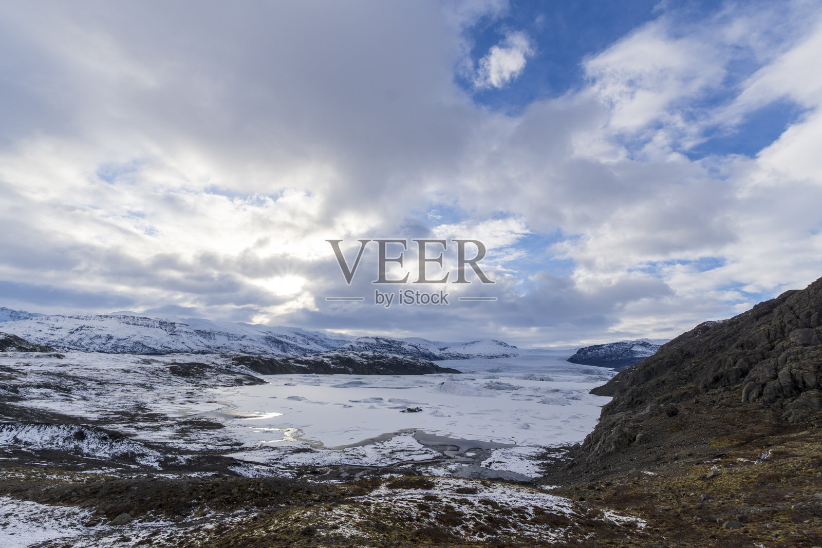冰岛南部霍费尔斯冰川的日落风景照片摄影图片