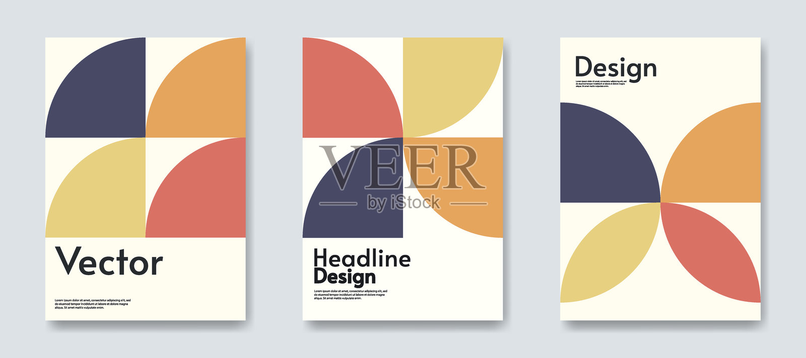 包豪斯复古风格设计集。矢量插图。几何元素。封面、海报设计。插画图片素材