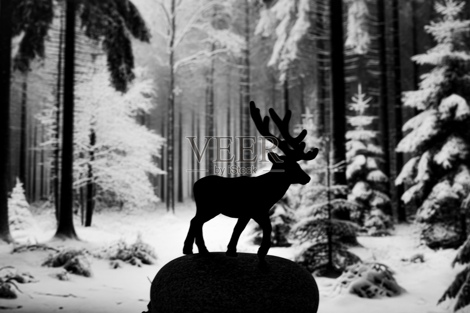 一只黑白卡通兔子站在雪地里照片摄影图片