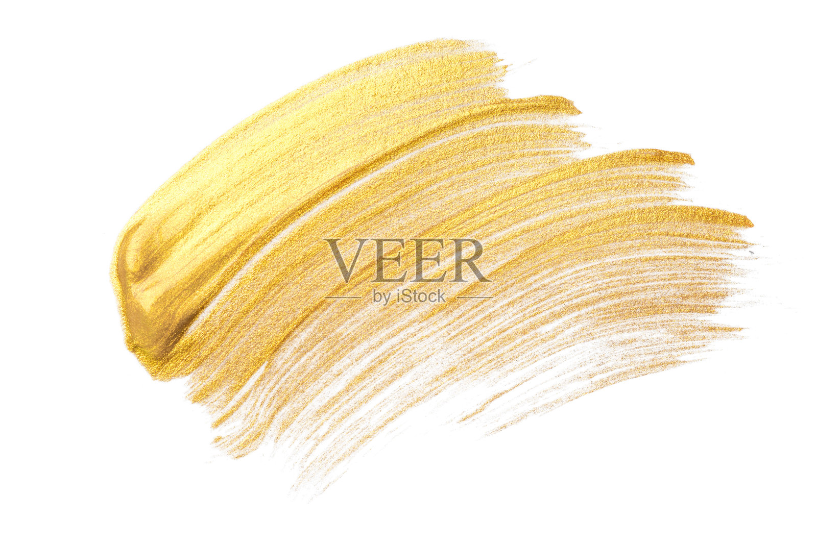 白色背景上的金色丙烯刷痕。照片摄影图片