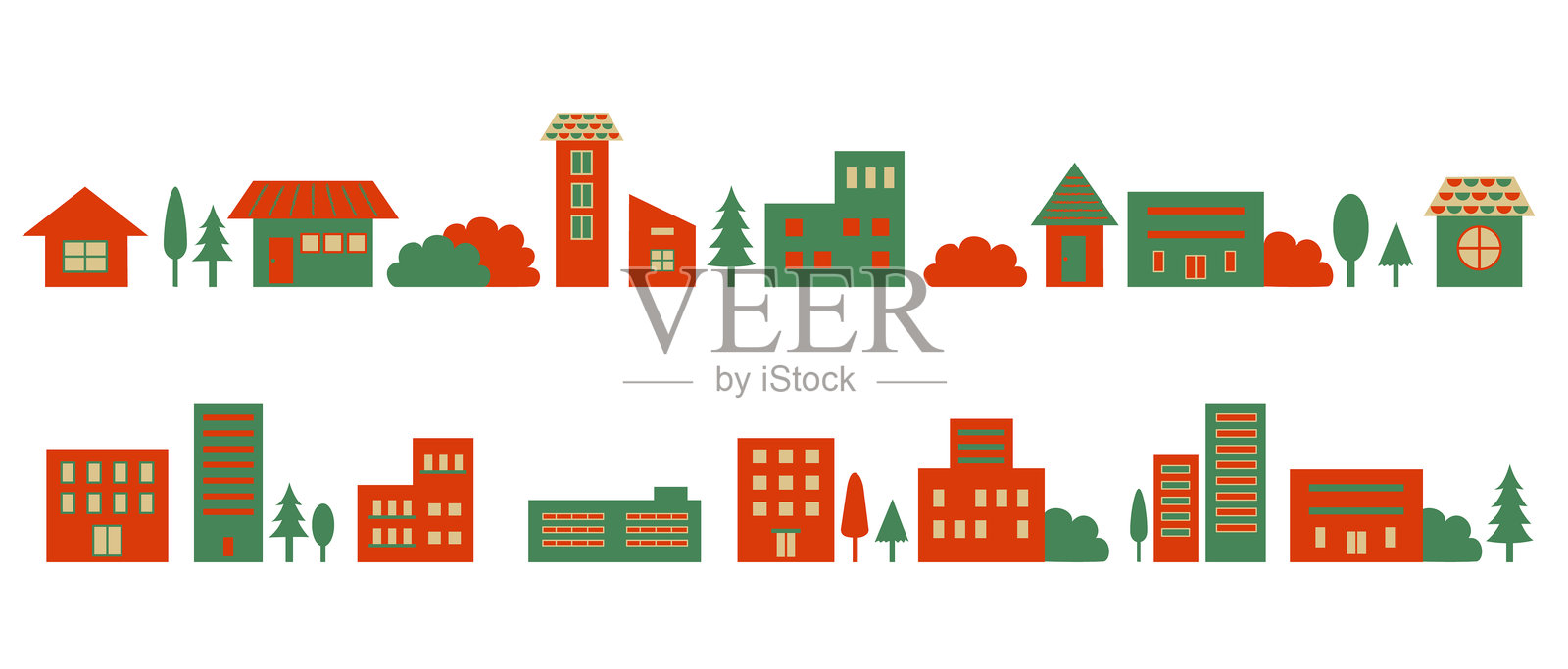 圣诞色彩的城市风景套装插画图片素材