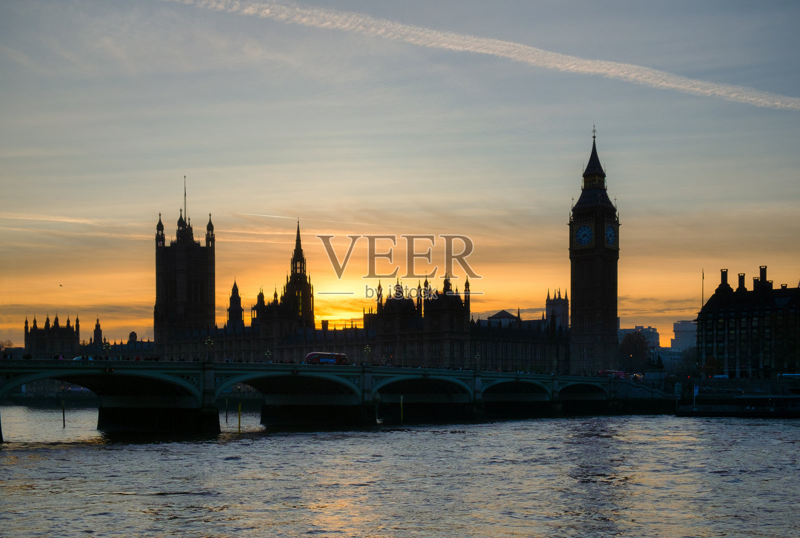 夕阳下的大本钟与威斯敏斯特宫照片摄影图片