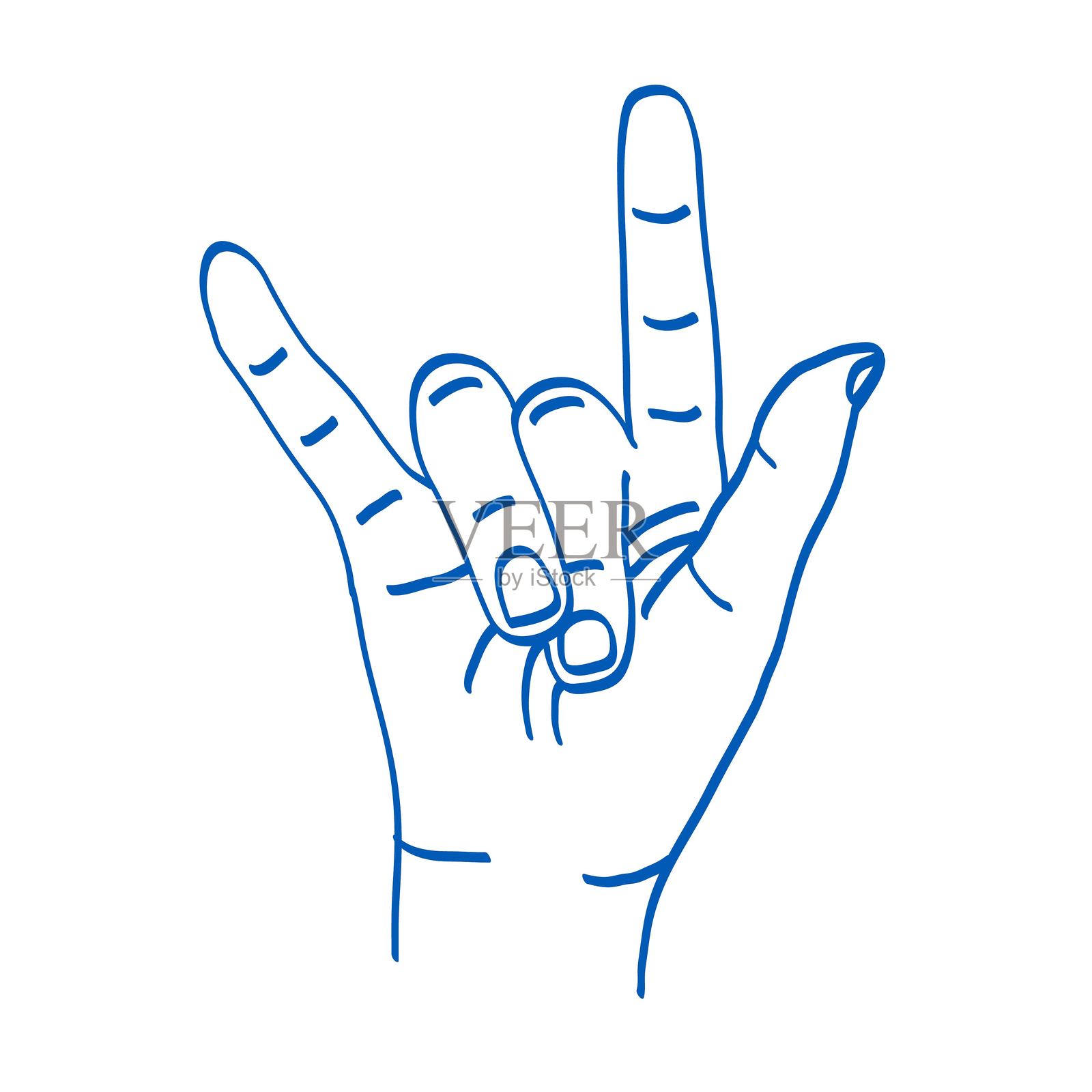 手势。手语。矢量插图。食指、中指、无名指、小指和拇指插画图片素材