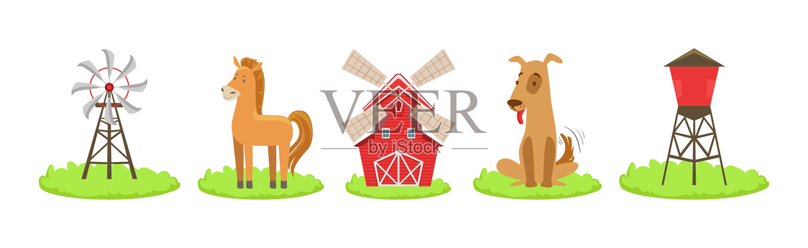 农场牲畜和家禽矢量图集插画图片素材