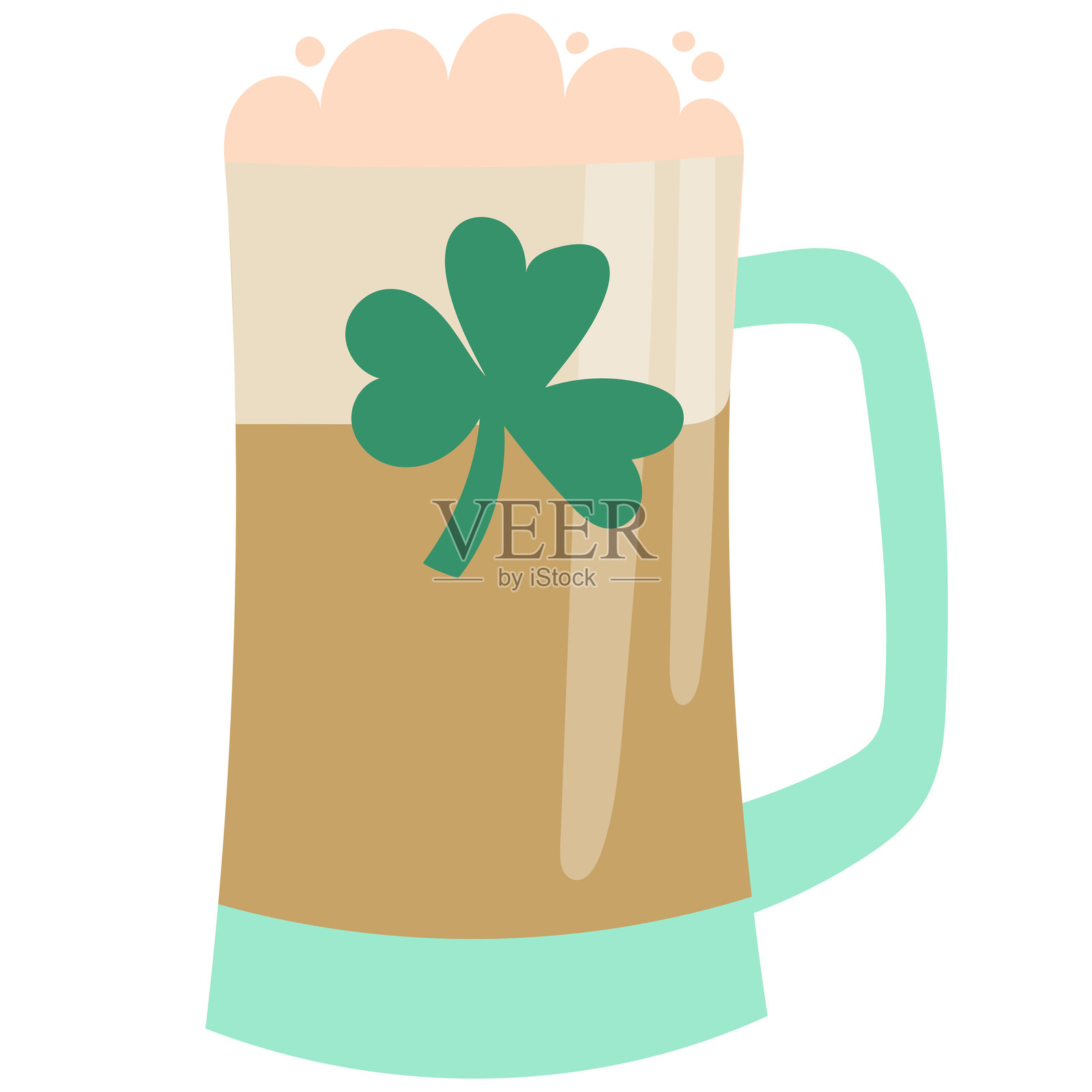 圣帕特里克节的啤酒杯与三叶草。圣帕特里克节。爱尔兰的节日。插画图片素材