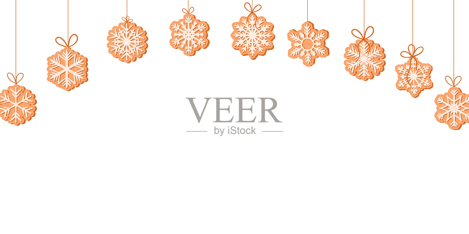 悬挂的姜饼雪花。带有甜美花环的冬季横幅。节日圣诞饼干上涂有糖霜。冬季节庆新年和圣诞快乐设计的矢量元素。插画图片素材