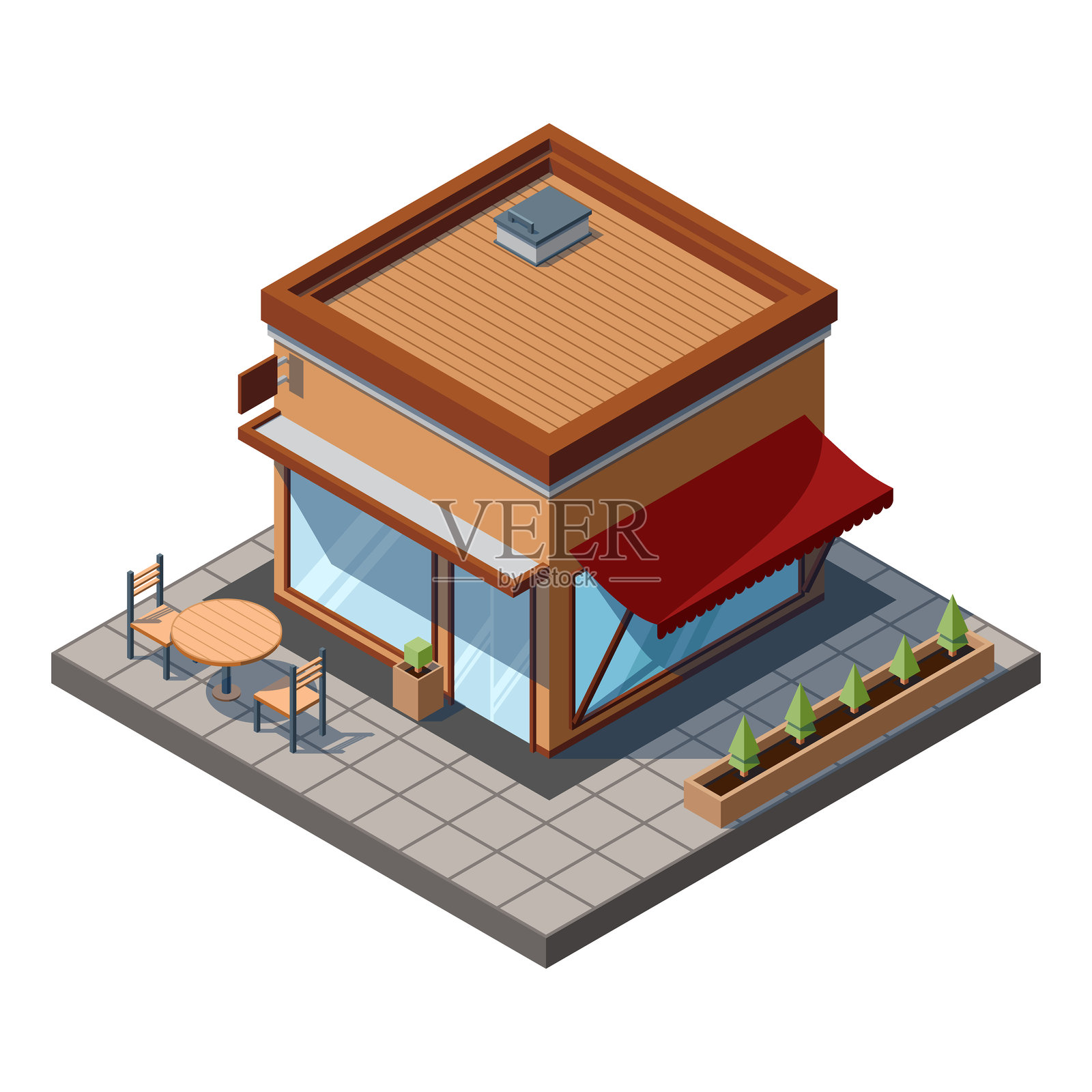 等角咖啡馆建筑。咖啡馆外观。咖啡馆图标。等角商店或商铺。矢量插图插画图片素材