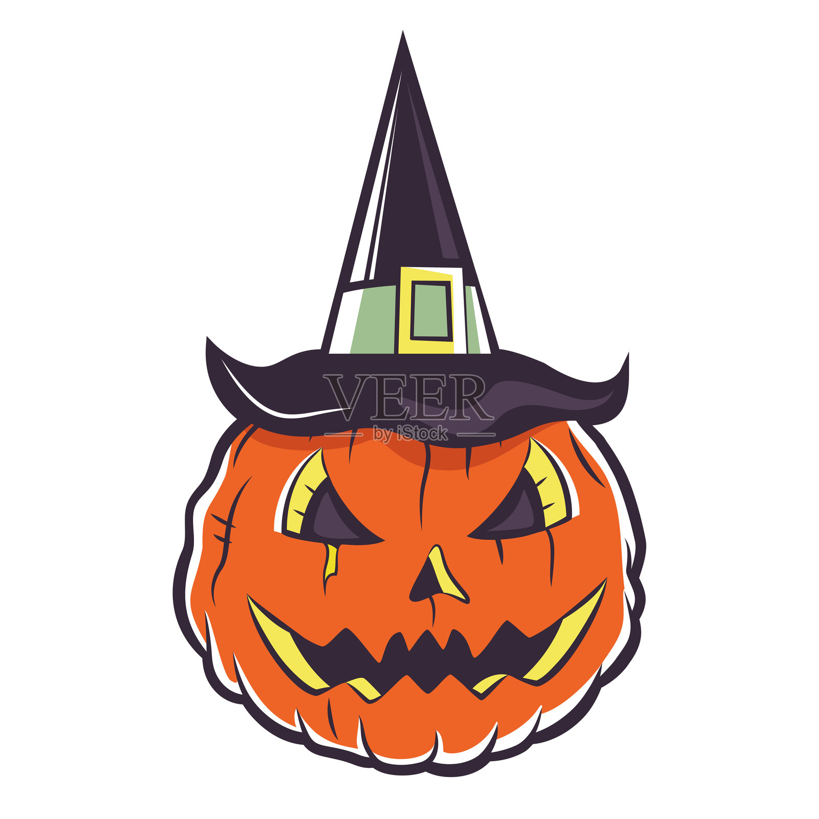 矢量南瓜女巫帽卡通复古风格插图，独立展示插画图片素材