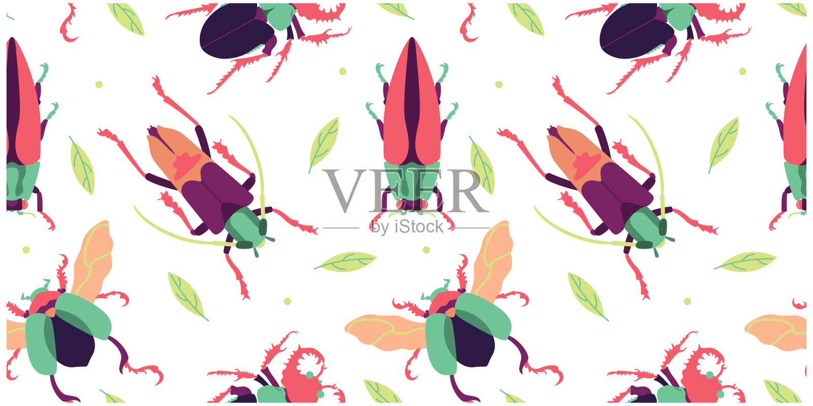 卡通插图中的无缝图案：昆虫和甲虫，孤立展示插画图片素材