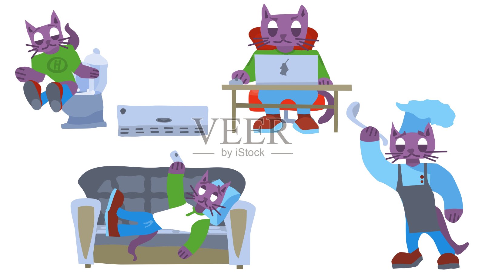 有趣的紫色猫咪角色，优秀的漫画角色插画图片素材