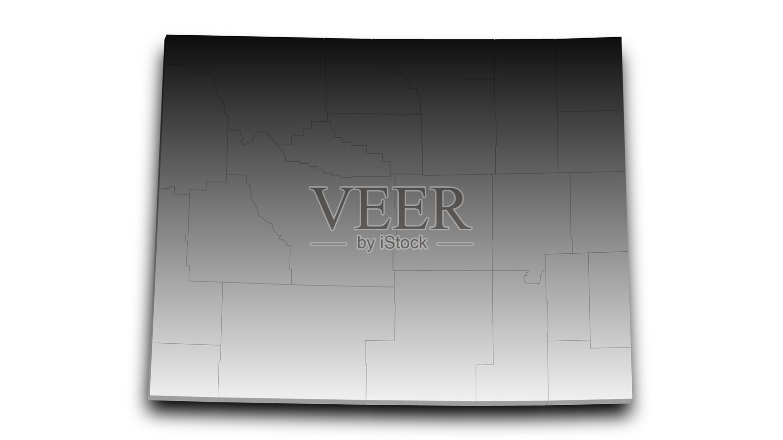 带有县和颜色的3D怀俄明州地图。美国，US，美国。插画图片素材