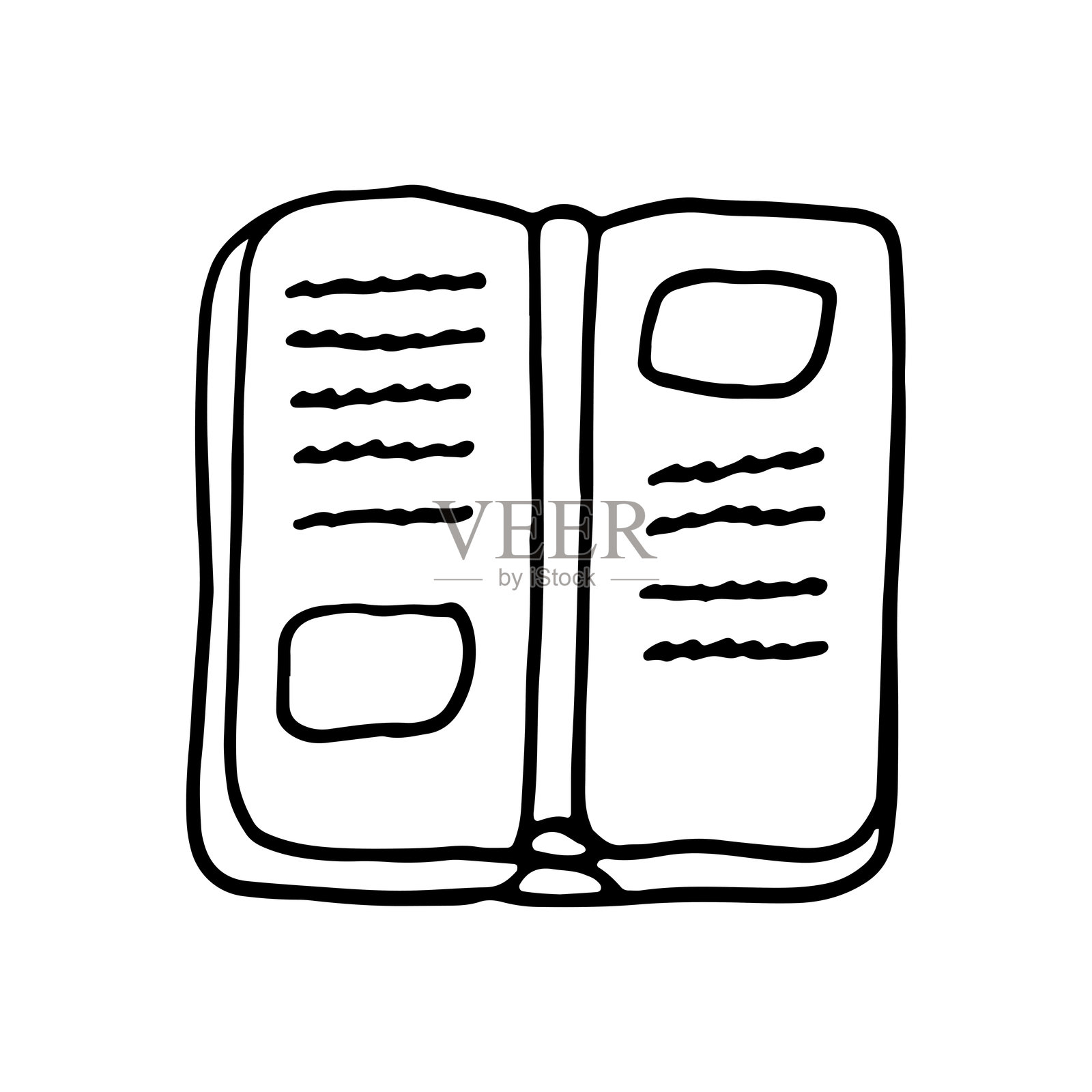 打开的书。印刷产品。涂鸦。矢量插图。手绘。轮廓。插画图片素材
