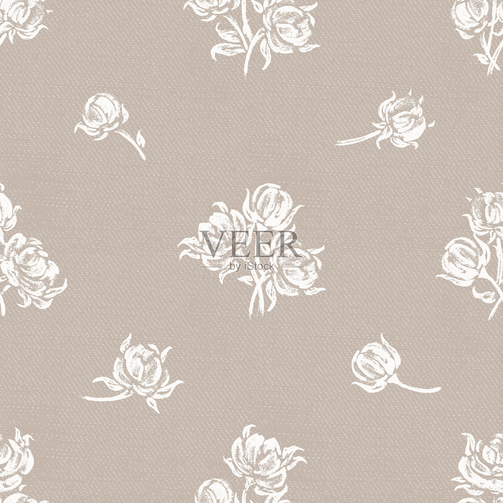 玫瑰。花卉无缝矢量图案。玫瑰花和叶子。单色复古花卉棕色背景。插画图片素材