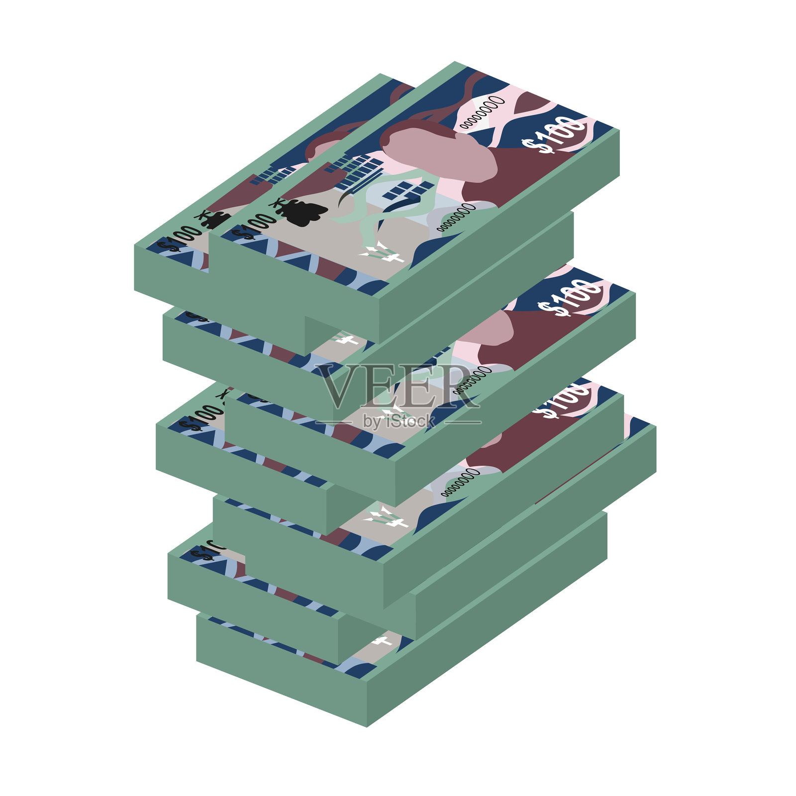 巴巴多斯元矢量插图。巴巴多斯货币套装捆绑钞票。纸币100 BBD。扁平风格。白色背景上孤立。简单的极简设计。插画图片素材