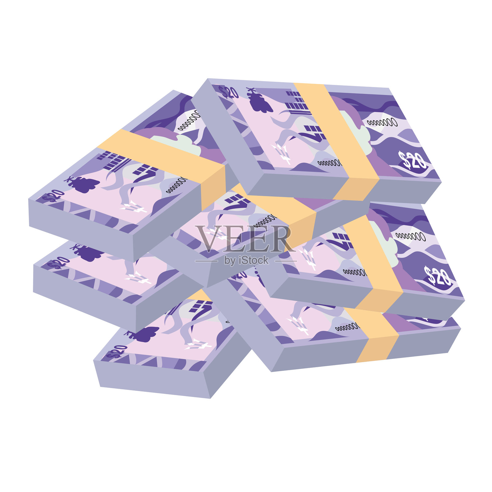 巴巴多斯元矢量插图。巴巴多斯货币套装捆绑钞票。纸币20 BBD。扁平风格。白色背景上孤立。简单的极简设计。插画图片素材