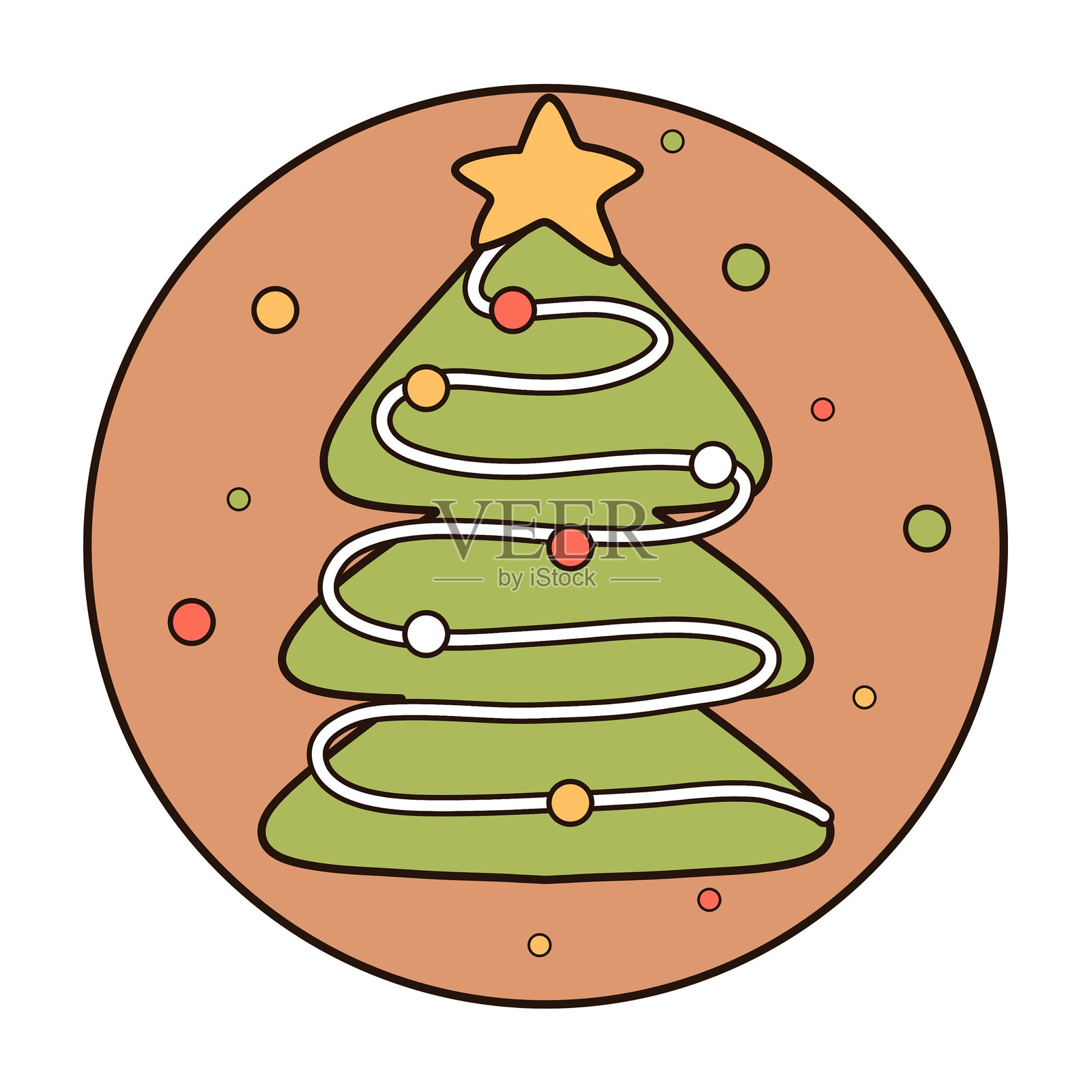 复古风格的圣诞饼干与松树剪贴画插画图片素材