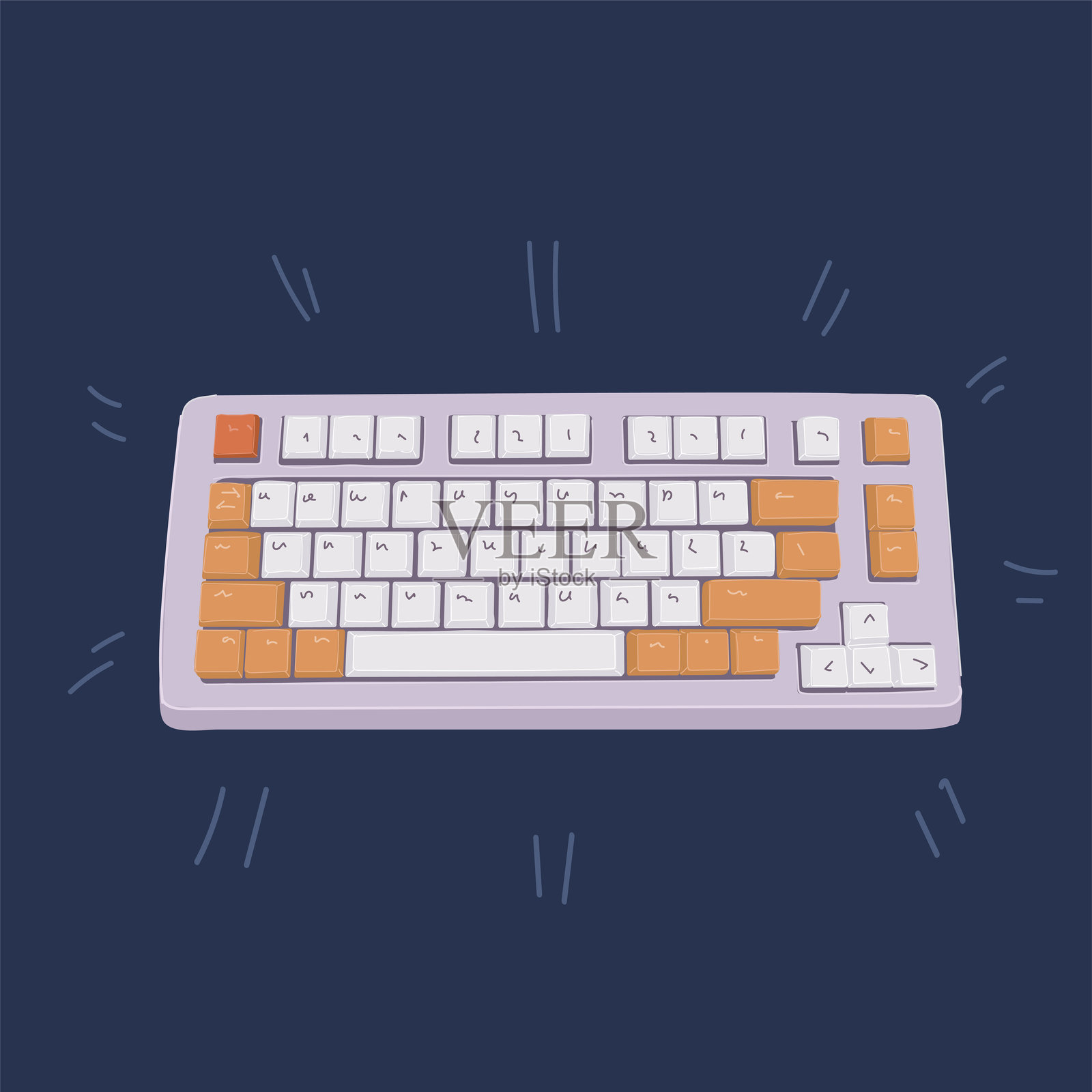 机械键盘的俯视卡通矢量插图。极简风格键盘。机制。定制键盘。插画图片素材