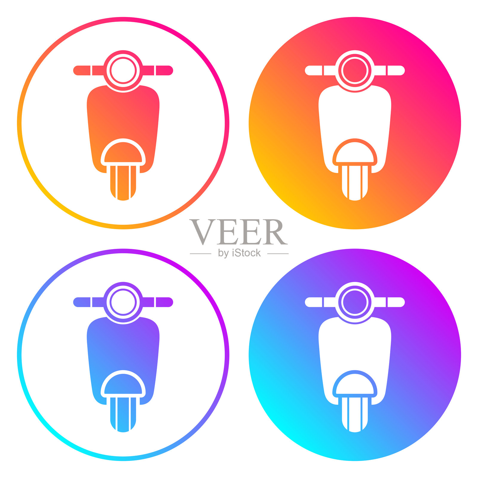 摩托车 - 正面视图。带有渐变色的圆形图标插画图片素材