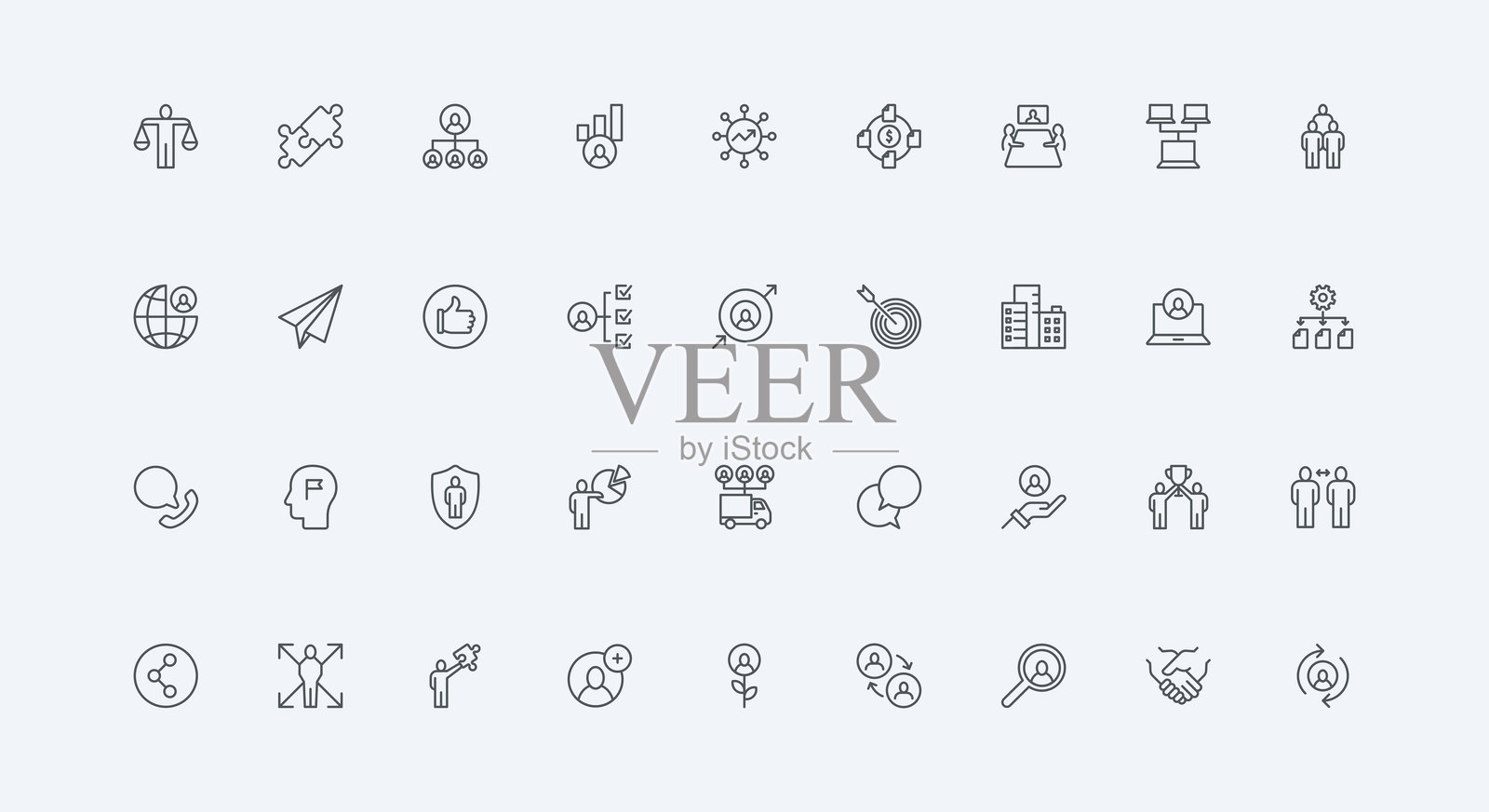 企业合作与员工沟通，合作伙伴，团队线条图标集插画图片素材