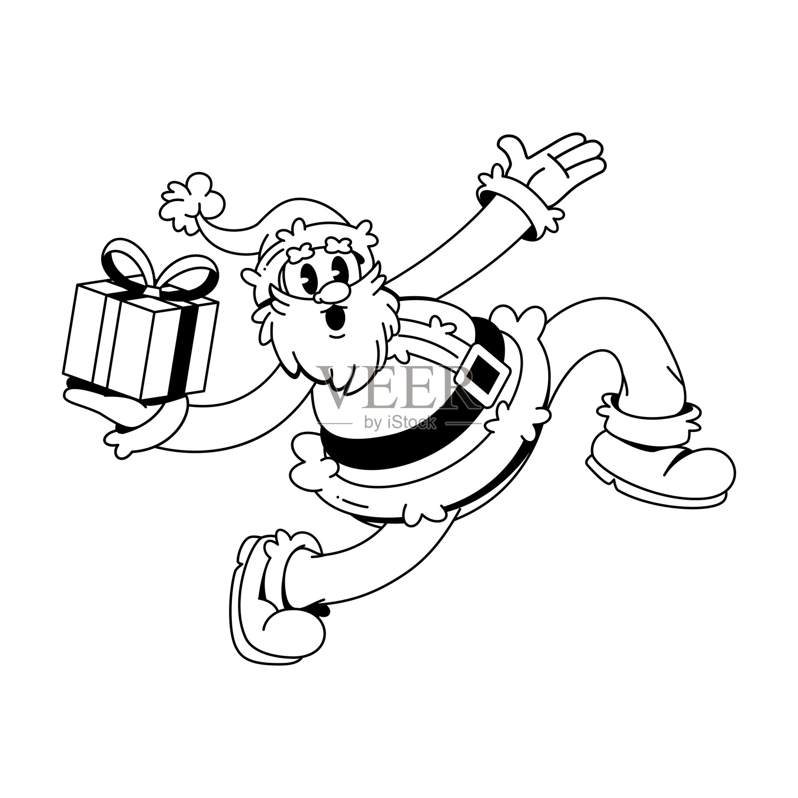 复古卡通圣诞老人礼品盒角色的炫酷插图，孤立展示插画图片素材