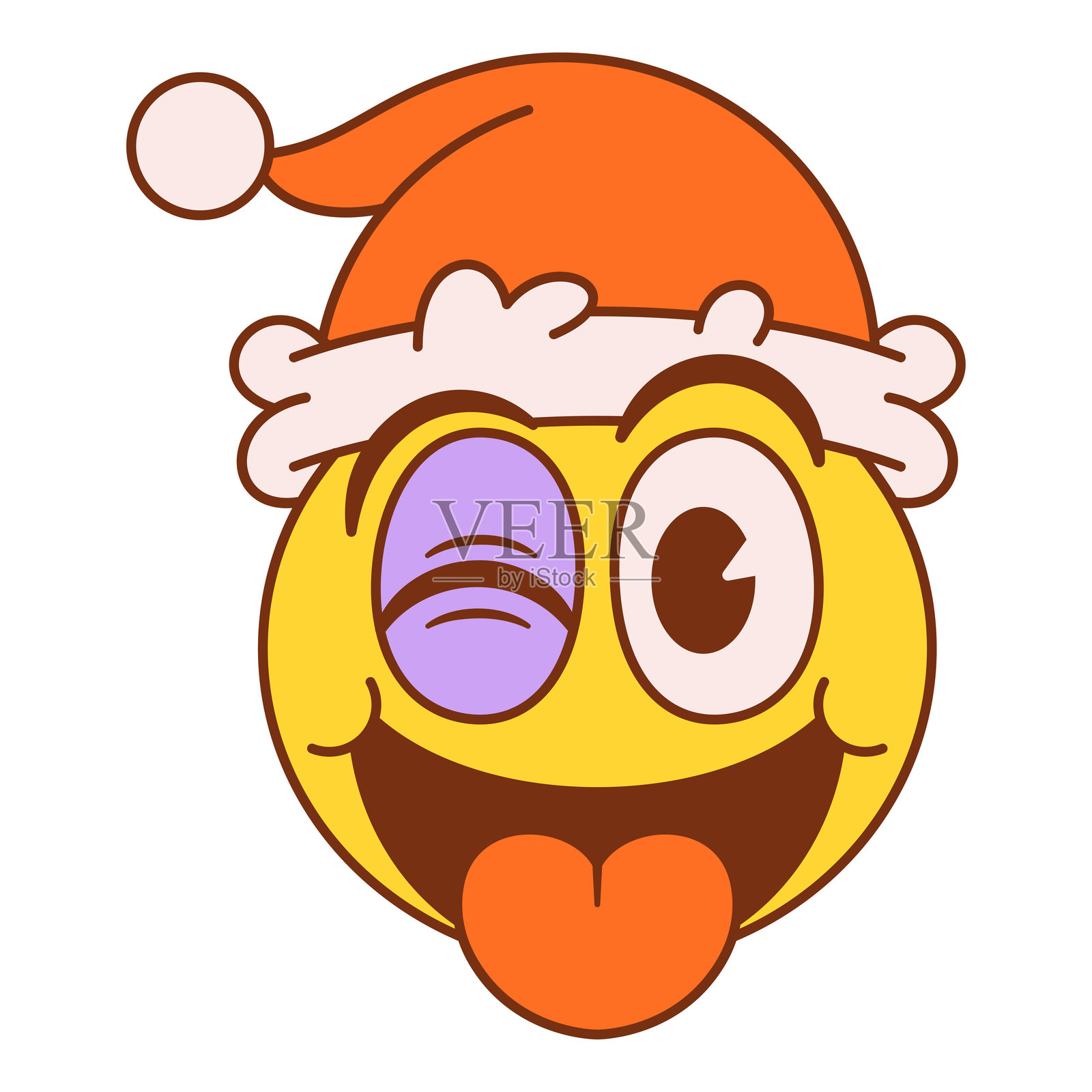 矢量圣诞眨眼脸舌头表情疯狂卡通风格插图，独立展示插画图片素材