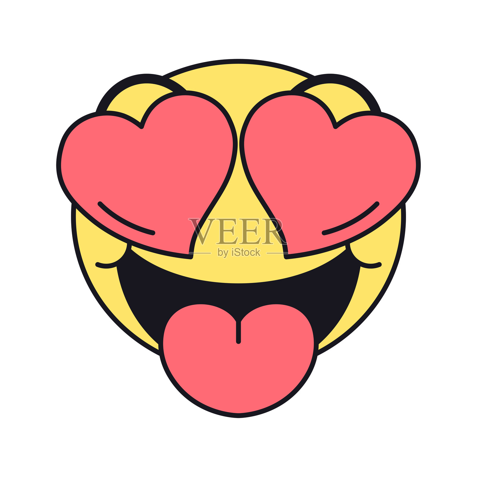 矢量微笑脸心形眼睛表情符号卡通风格插图，独立展示插画图片素材