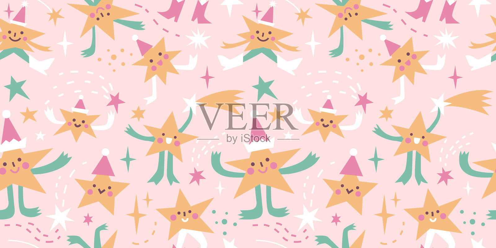 可爱的抽象卡通舞动流星无缝图案。插画图片素材