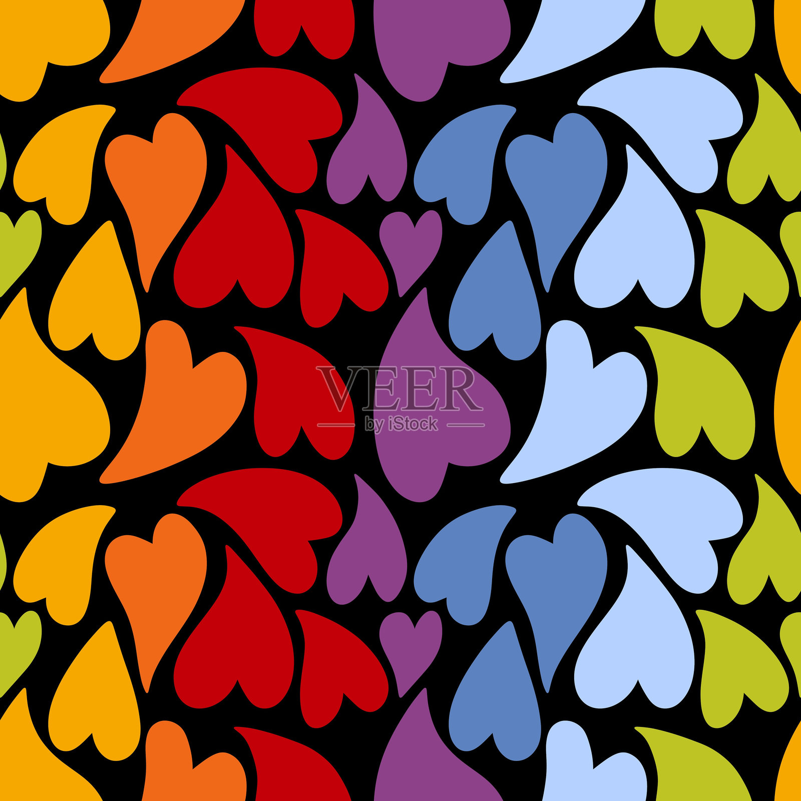 情人节卡通心形无缝图案，适用于包装纸和面料插画图片素材