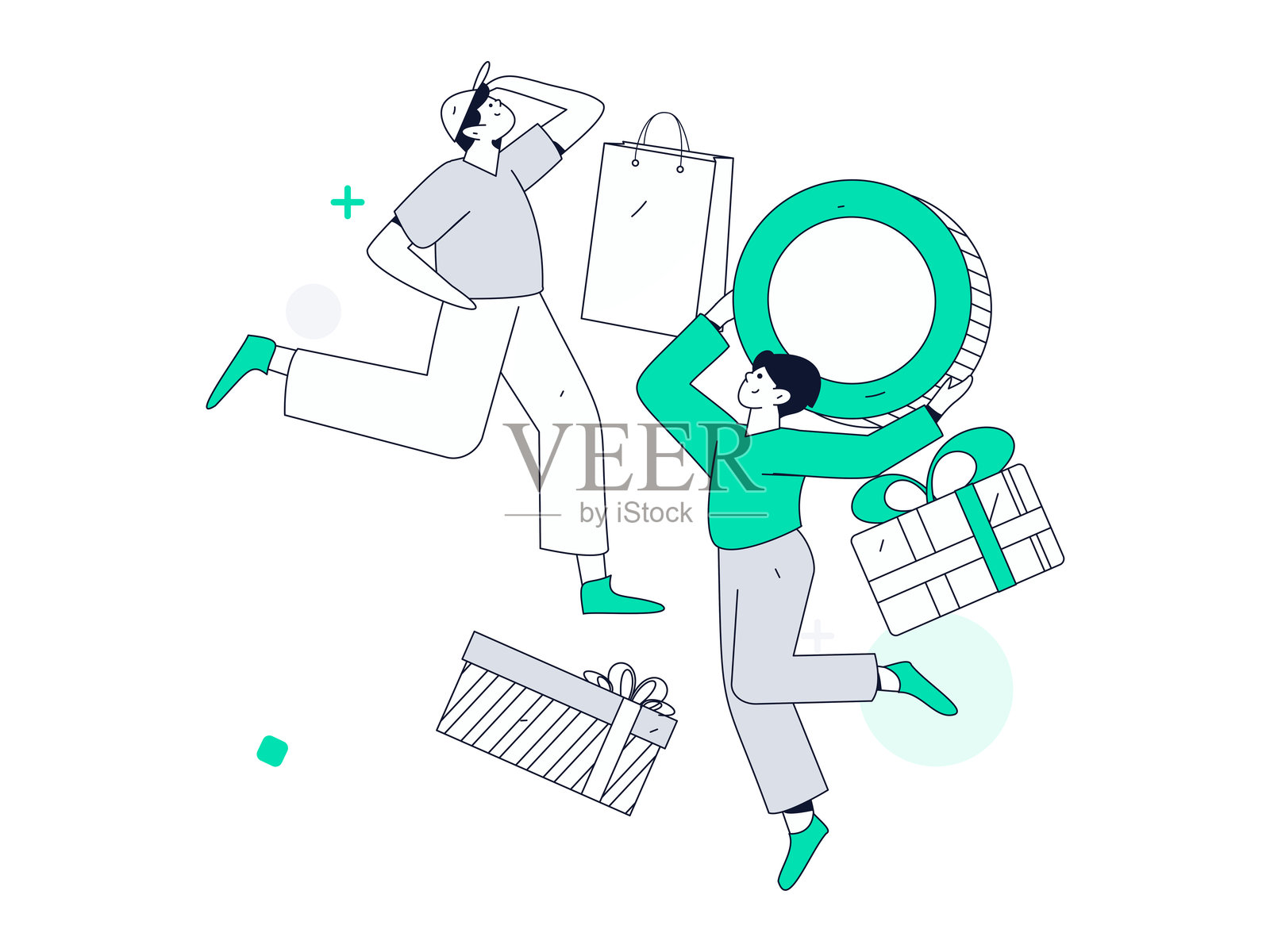 假日购物的人们进行电子商务在线购物的扁平矢量概念手绘插图插画图片素材