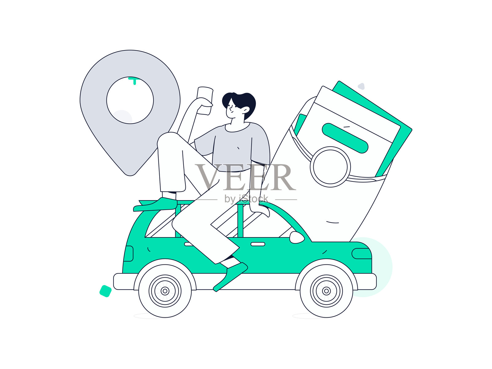 扁平矢量概念手绘插图，描绘人们打出租车的场景插画图片素材