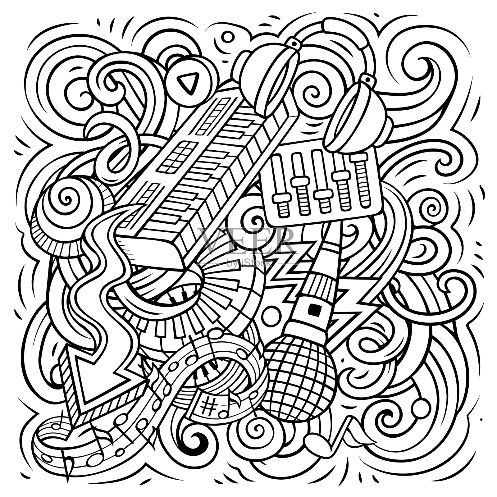 卡通矢量涂鸦迪斯科音乐插图插画图片素材