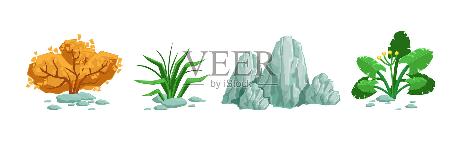 森林元素与户外环境物体矢量集合插画图片素材