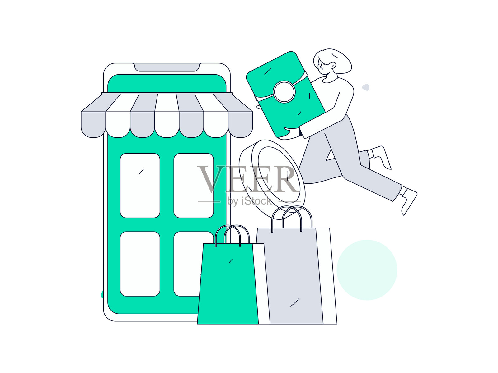 假日购物的人们进行电子商务在线购物的扁平矢量概念手绘插图插画图片素材