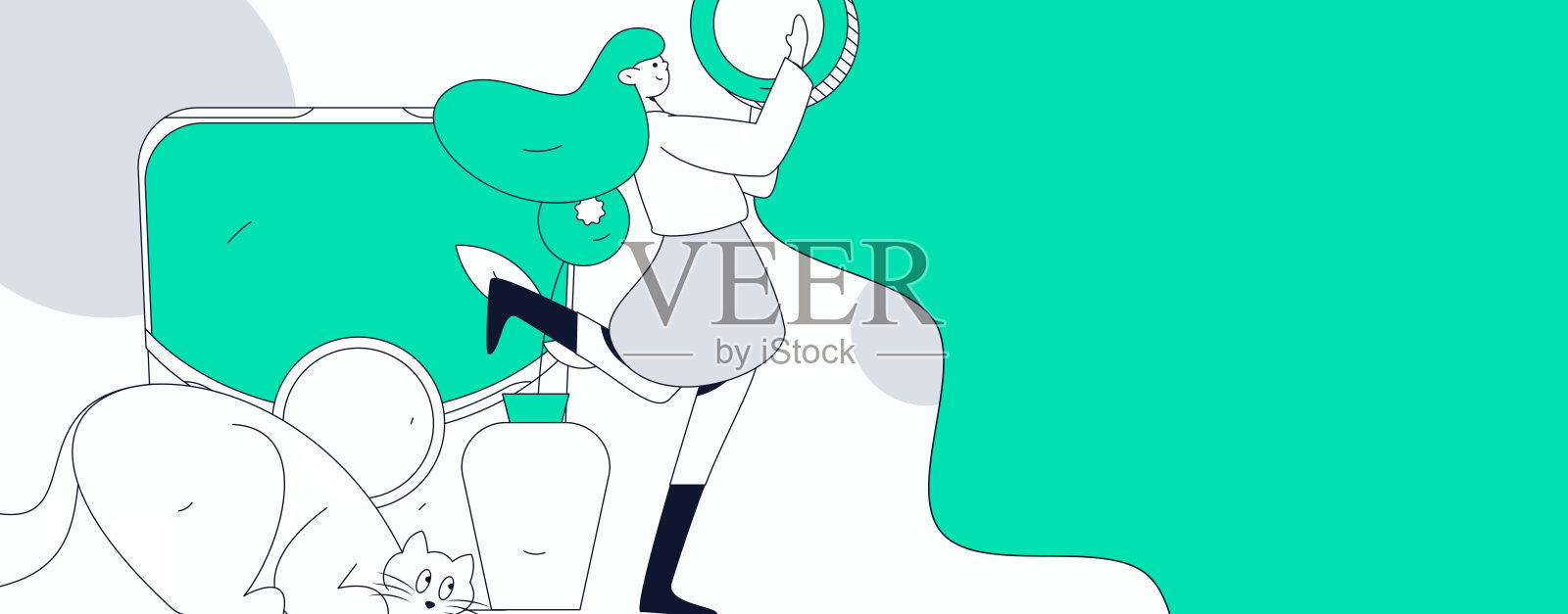 假日购物的人们进行电子商务在线购物的扁平矢量概念手绘插图插画图片素材